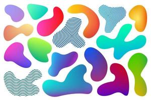 Vibrant abstract organic design elements. Colorful gradient blotch shapes. Set of liquid irregular shapes isolated on white shapes, abstract vector design elements.