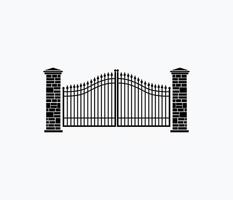 Steel gate with stone wall vector