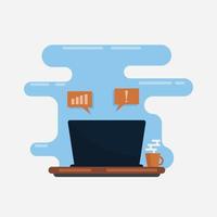 flat icon illustration of a work desk with laptop and hot drink suitable for business or educational design elements