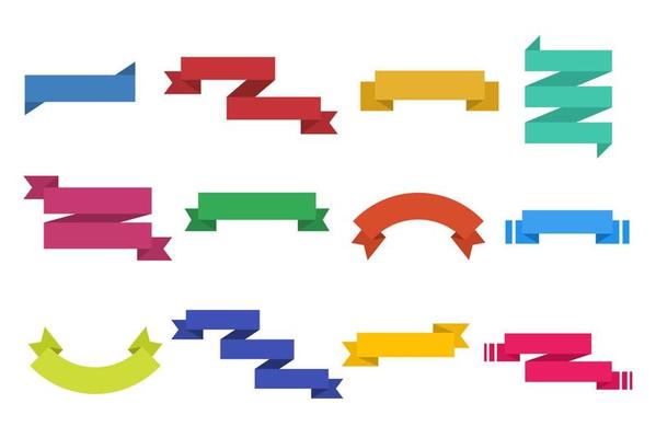 set of colorful ribbons of different shapes and colors for any design element