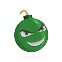 green bomb illustration with angry facial expression vector