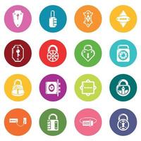 Lock door types icons set colorful circles vector