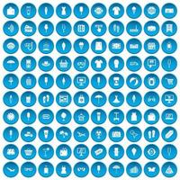 100 iconos de compras de verano conjunto azul vector