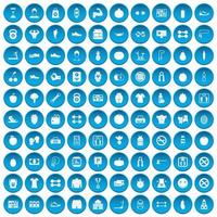 100 iconos de gimnasio conjunto azul vector