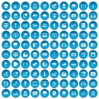 100 iconos multimedia conjunto azul vector