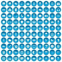 100 iconos de fútbol conjunto azul vector