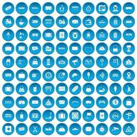 100 railway icons set blue vector