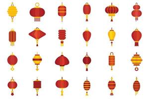 Chinese lantern icons set flat vector isolated