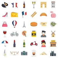 France icons set flat vector isolated