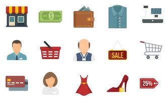 asistente de tienda, iconos, conjunto, plano, vector, aislado vector