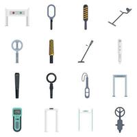 Metal detector icons set flat vector isolated