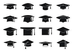 los iconos del sombrero de graduación escolar establecen un vector simple. celebración de la academia