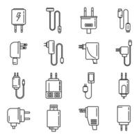 Device charger icons set outline vector. Mobile usb cable vector