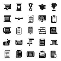 Final exam icons set simple vector. Student college
