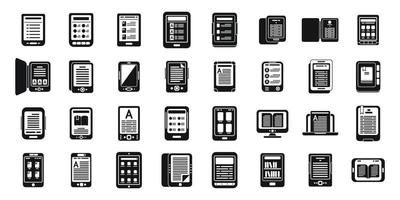 Los iconos de la aplicación de libros electrónicos establecen un vector simple. lector de libros