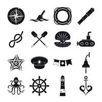 Nautical icons set, simple style vector