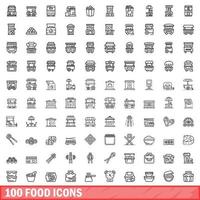 100 food icons set, outline style vector