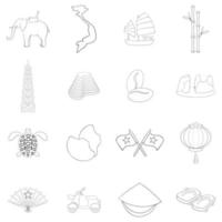 Vietnam travel icon set outline vector