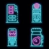 Dictaphone icons set vector neon