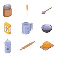 Flour icons set, isometric style vector