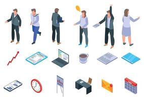 Office manager icons set, isometric style vector