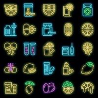 Vitamin c icons set vector neon