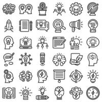 Idea icons set, outline style vector