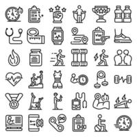 Personal trainer icons set, outline style vector