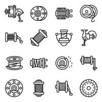 Fishing reel icons set, outline style vector