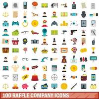 100 raffle company icons set, flat style vector