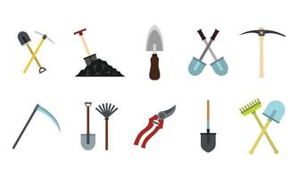 Garden tools icon set, flat style vector