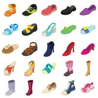 Conjunto de iconos de tipos de moda de zapatos, estilo isométrico vector