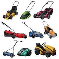 Lawnmower icons set cartoon vector. Roller lawn vector