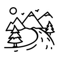 A beautiful view of hill station in hand drawn icon vector