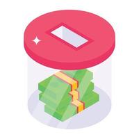 An isometric icon of money collection vector