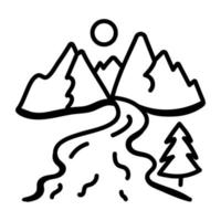 A beautiful view of hill station in hand drawn icon vector