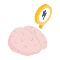 Brain with lightning bolt, isometric icon of brainstorming vector