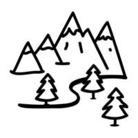 A beautiful view of hill station in hand drawn icon vector