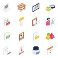 Collection of Art Design Isometric Icons vector
