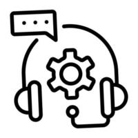 Headphones and cog, linear icon of technical support vector