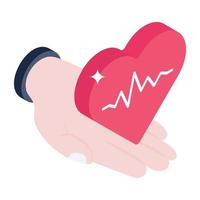 Heart in a hand, isometric icon of life insurance vector