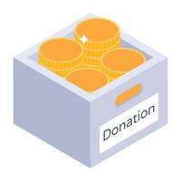 Get this editable isometric icon of donation box vector