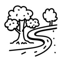 Trees alongside highway doodle icon vector