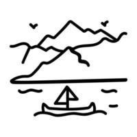 un icono de doodle de paisaje con vista al mar vector