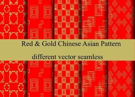 Red and Gold oriental tradition geometric different vector seamless patterns. endless texture can use for wallpaper, pattern fills, asian style element background, surface textures