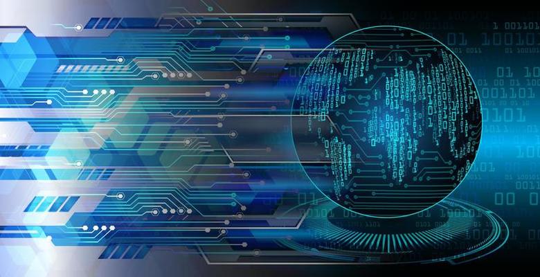world binary circuit board future technology, blue hud cyber security concept background
