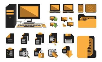 archivo de computadora, carpeta, sistema, conjunto de iconos grandes de pc iconos de colección de signos y símbolos para web y móvil vector