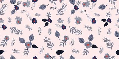 leaves and flowers seamless pattern in gray. Repeating floral vector patterns. Elegant flower design, romantic seamless textile print