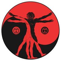 Vitruvian man vector design with yin yang symbol