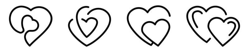 conjunto de iconos de línea de formas de corazón de silueta. iconos de vector de línea de formas de corazón de ilustración simple